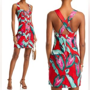 NWT Farm Rio Summer Foliage Linen Mini Dress Red (Xs)